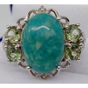 Amazonite Green Peridot Ring STS 925 Sterling Size 7.12 Quartz CZ Chuck Clemency